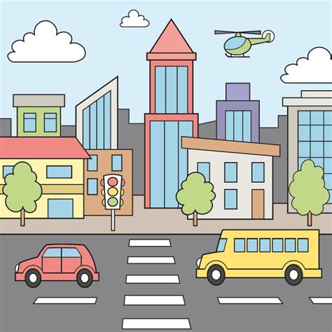 city drawing easy with color.